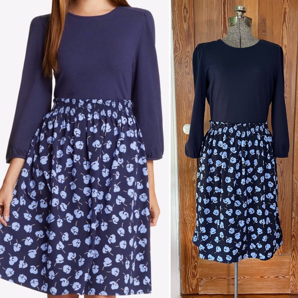 NWT Draper James Long Sleeve Knit to Woven Floral Midi Dress - Sz Small